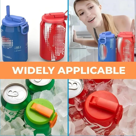 Reusable Silicone Soda Can Lids Leak Proof Beverage Covers Straws