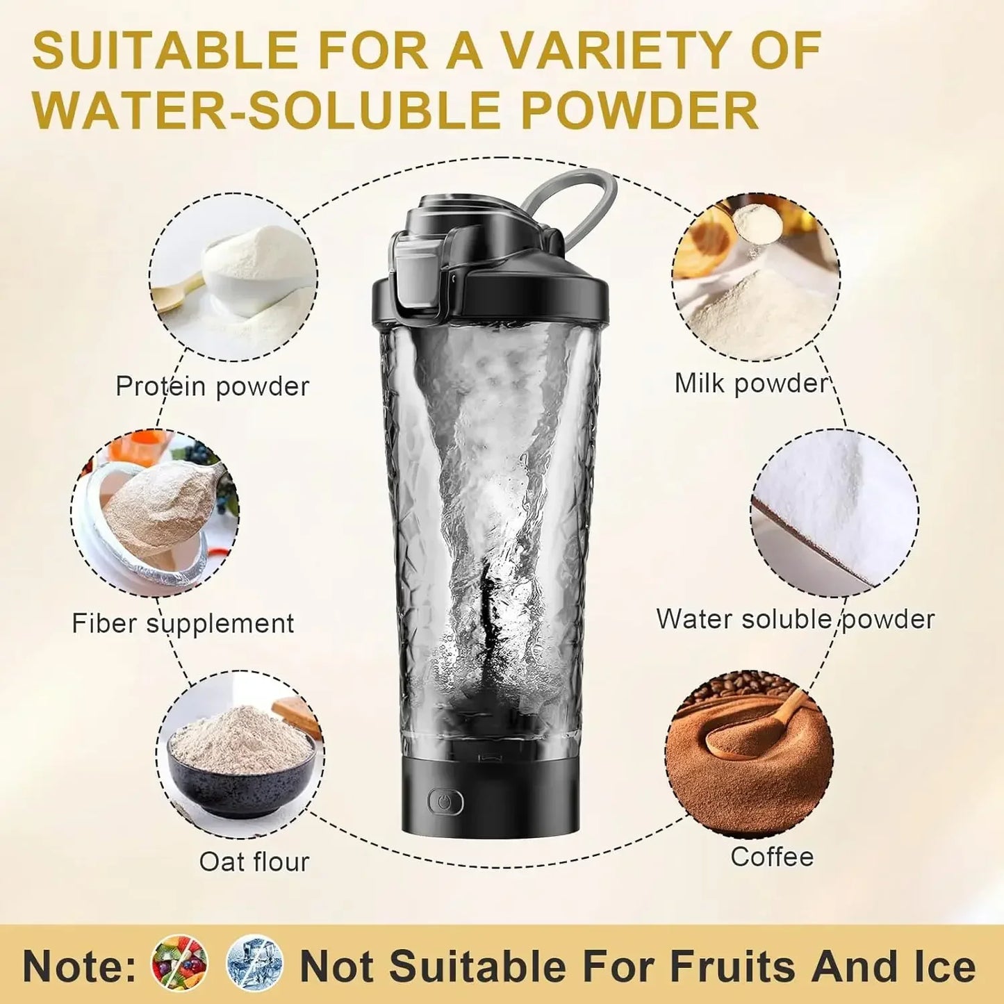 Portable Electric Automatic Protein Shaker Bottle USB Rechargeable Mixing Cup