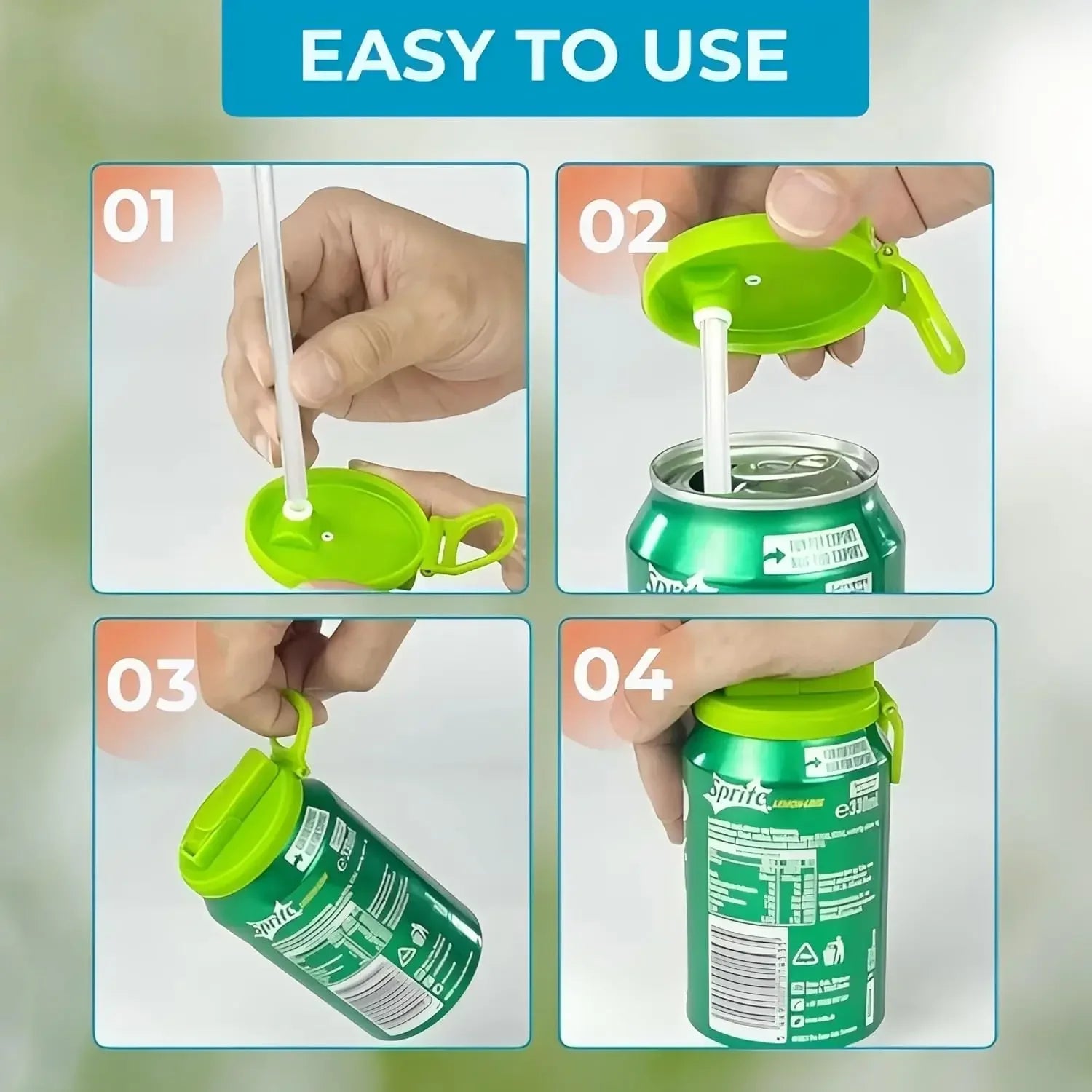 Reusable Silicone Soda Can Lids Leak Proof Beverage Covers Straws